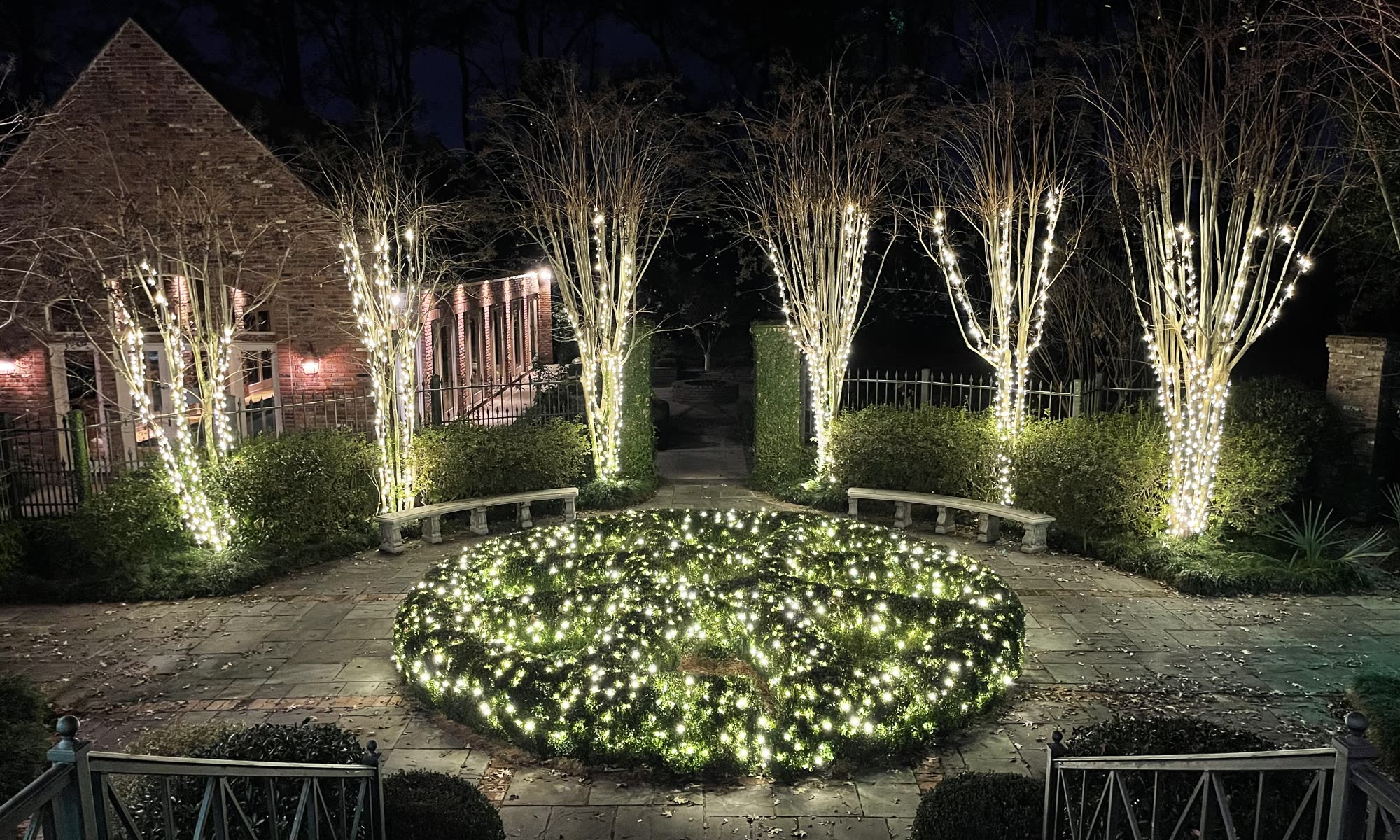 Superscapes landscape lighting at dusk