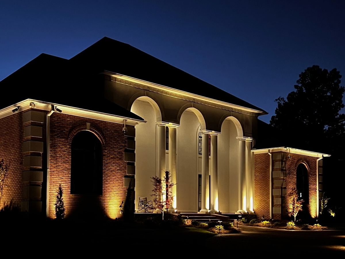 Superscapes architectural uplighting on a columned home